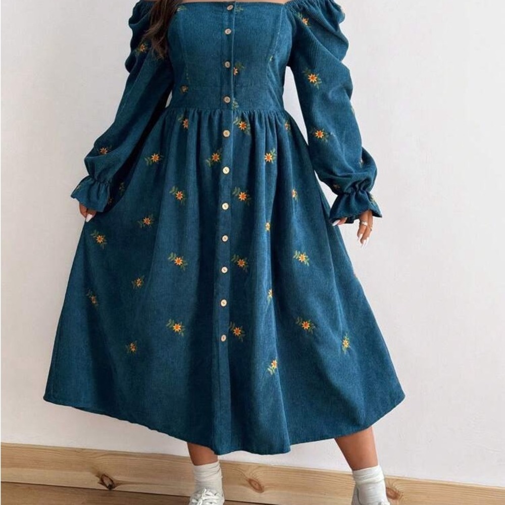 SHEIN Curve Teal Floral Button Front Maxi Dress - Picture 7 of 8